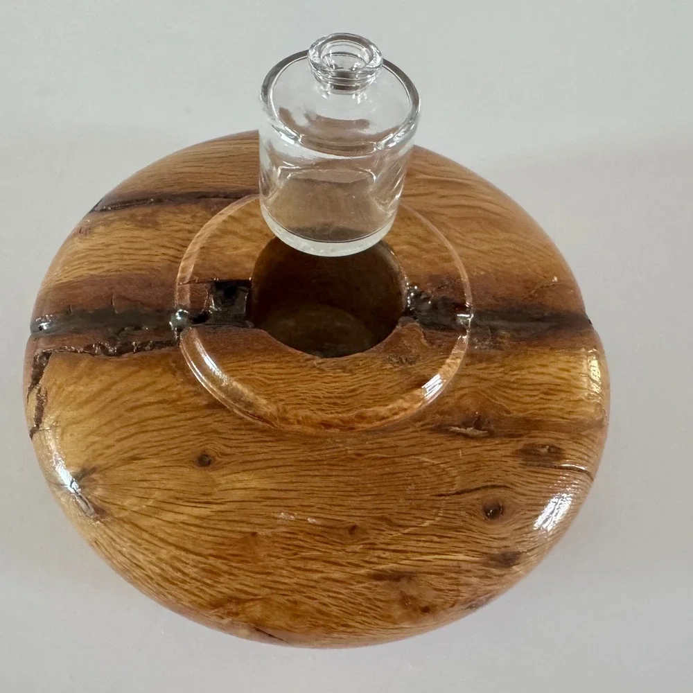 Artisan Signed White Oak Wood Weed Pot Bud Vase Resin Inlay Mexico 1998 Vintage